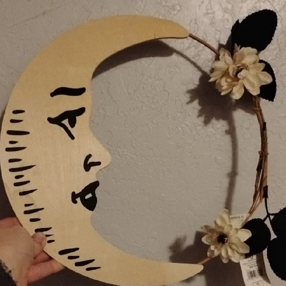 Crescent Moon Wall Decor with Floral Accents